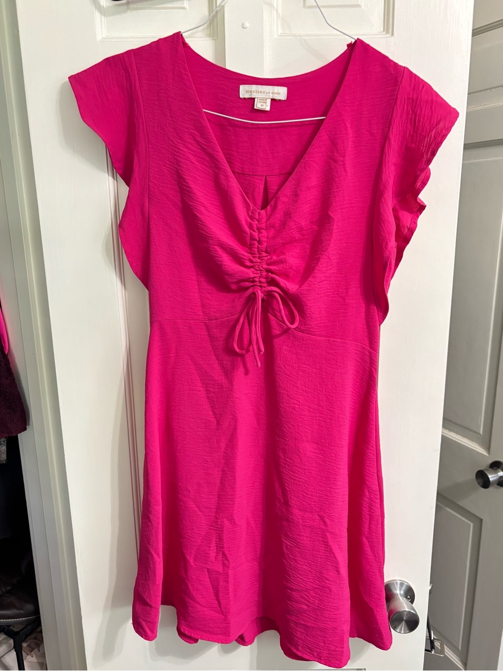 Women's Fuchsia Ruched Tie-Front Dress Top